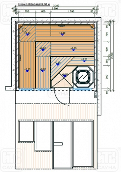 Проект сауны с тремя окнами 3,28x2,75 м